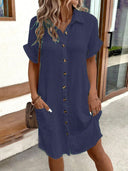 Chic Button-Up Shirt Dress with Pockets