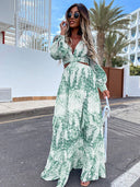 Chic Women's Maxi Dress with V-Neck and Flirty Ruffles