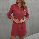 Women's Shirt Dress with Pockets & Tie Belt