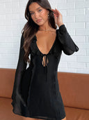 Ruffled Women's Dress with Deep V-Neck Design