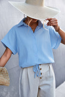 Chic Women's Short Sleeve Blouse with Stylish Waistband