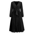 Chic Women's Wrap Dress with Pleats and Waist Belt