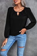 Chic V-Neck Blouse with Puff Sleeves