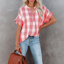Checked Short-Sleeve Blouse for Women