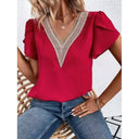 Lace-Accented Women's Blouse with Stylish Puff Sleeves