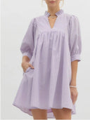 Chic Women's Short Sleeve Dress with Ruffle & Stand-Up Collar