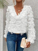 Women's Ruffled V-Neck Blouse with Exquisite Detailing