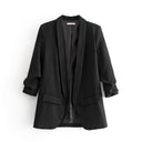 Chic Women's Blazer with Rolled Sleeves and Utility Pockets