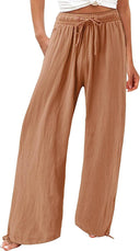 Chic Women's Wide-Leg Summer Trousers with Elastic Waist and Side Pockets