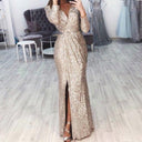 Chic Wrap Dress with Side Slit and Glamorous Accents