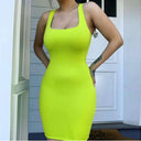 Women's Fitted Round Neck Dress with Wide Straps