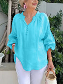 Balloon Sleeve Women's Blouse with Button Detail