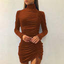 Chic Velvet Mini Dress with High Collar and Stylish Gathered Design