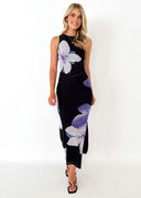 Chic Women's Floor-Length Watercolor Dress - Flattering Silhouette
