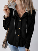 Textured Hooded Blouse for Women with Stylish Button Accents