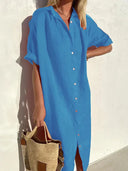 Stylish Cotton and Linen Dress with Wide Sleeves