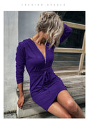 Women's Stylish Hooded Dress with Zipper and Adjustable Waist