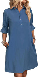 Women's Short Sleeve Shirt Dress with Pocket Style
