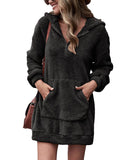 Cozy Hooded Fleece Dress with Zippered Pockets