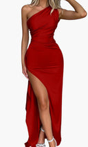 One-Shoulder Maxi Dress with High Slit for Women