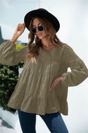 Chic Women’s V-Neck Blouse with Ruffled Design