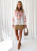 Floral Puff Sleeve Women's Blouse