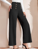 Chic Women's High-Waisted Wide-Leg Pants with Buttons