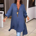 Women's Linen Blouse with Deep V-Neck Design