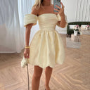 Off-the-Shoulder Puff Sleeve Wedding Dress with Flowing Skirt
