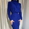 Chic Women's High Collar Evening Dress with Draped Sleeves