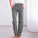 Chic Linen Trousers with Elastic Waist and Pockets