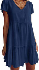 Chic V-Neck Dress with Ruffled Hem and Convenient Pockets for Women