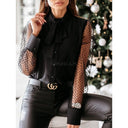 Chic Women's Blouse with Sheer Puff Sleeves & Bow Accent