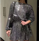 Shimmering Long Sleeve Mini Dress for Women