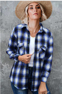 Striped Flannel Shirt with Dual Pockets for Women
