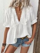 Women's Airy Blouse with Ruffled Hem and Relaxed Fit