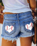 Heart-Print Denim Shorts for Women