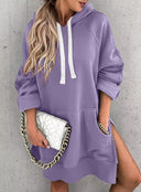 Chic Women's Hooded Dress with Pockets and Side Slits