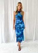 Chic Women's Floor-Length Watercolor Dress - Flattering Silhouette