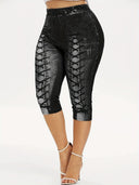 Stylish Women's 3/4 Leggings with Lacing Accents