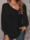 Asymmetric Collar Blouse with Decorative Buttons for Women