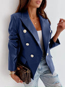Stylish Women’s Faux Leather Blazer with Double Button Closure