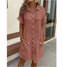 Chic Women's Button-Up Shirt Dress with Pockets