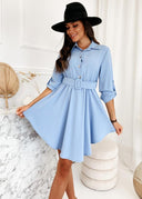Chic Women's Shirt Dress with Asymmetrical Hem and Belt