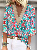 Chic Women's V-Neck Lace Blouse