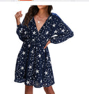 Women's V-Neck Star Pattern Dress for Effortless Style