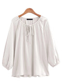 Chic Women's Blouse with Round Neckline and Puff Sleeves