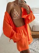 Linen Blouse and Shorts Ensemble for Women