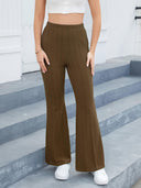 Chic Women's Flared Knit Pants with Elastic Waistband