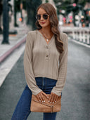 Textured Long Sleeve Blouse with Button Accents